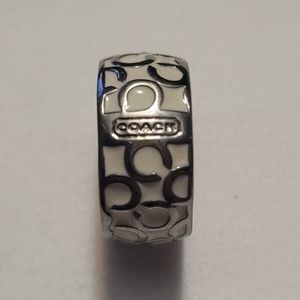 Coach Op Art White Enamel and Silvertone Ring Sz 7
